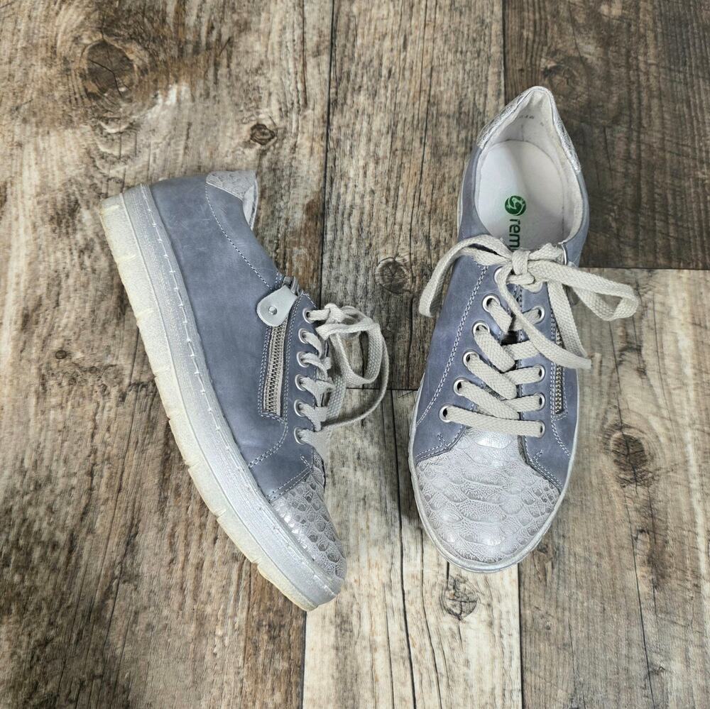 Remonte Soft Leather Sneakers EU 38 Lace Up Side Zip Comfort